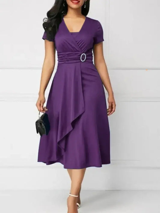 Elegant Asymmetric Hem Midi Dress - Ricks Fashion
