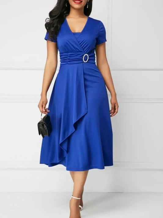 Elegant Asymmetric Hem Midi Dress - Ricks Fashion