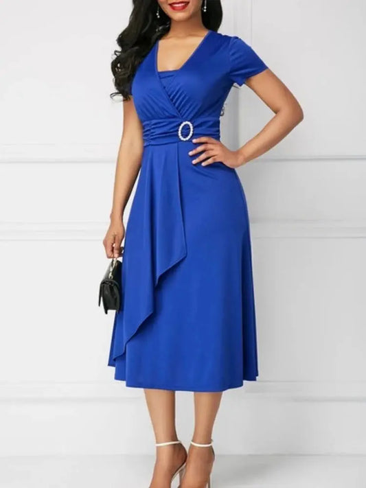 Elegant Asymmetric Hem Midi Dress - Ricks Fashion