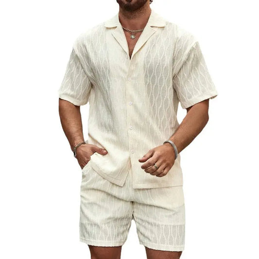 Men Tracksuits Summer Fashion Solid Loose Casual Two Pieces Lapel Button Shirt Shorts Beach Holiday All-match Outfits Male - Ricks Fashion