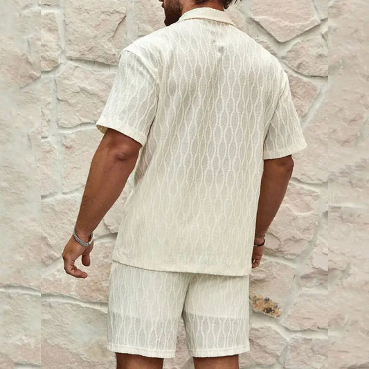 Men Tracksuits Summer Fashion Solid Loose Casual Two Pieces Lapel Button Shirt Shorts Beach Holiday All-match Outfits Male - Ricks Fashion