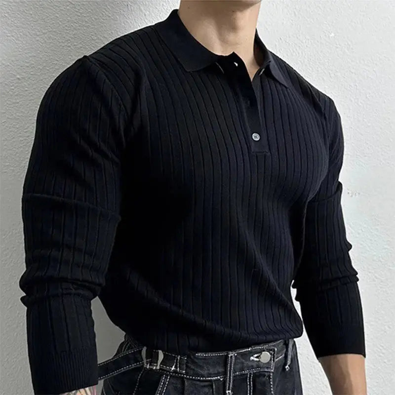 Men's Leisure Knit Polo Shirt Long Sleeve Button-down Premium Luxury Solid Color Popular Pullover Knitwear Streetwear Clothing - Ricks Fashion