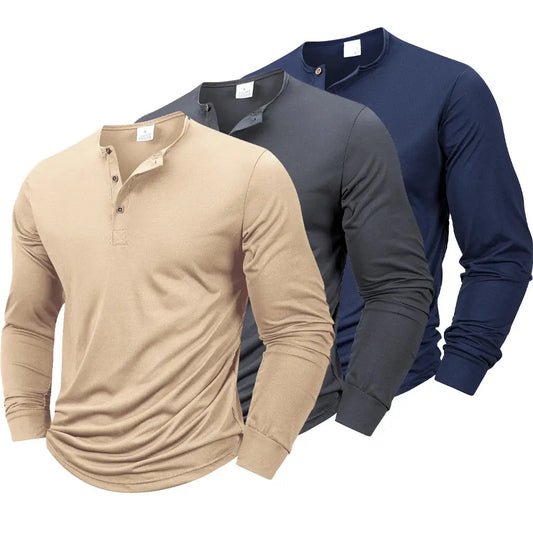 Men's Long Sleeved Henley Neck T-shirt Slim Fit Bottoming Shirt Fitness Tops Tees Button Neck Casual Cozy Tshirt - Ricks Fashion