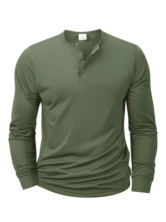 Men's Long Sleeved Henley Neck T-shirt Slim Fit Bottoming Shirt Fitness Tops Tees Button Neck Casual Cozy Tshirt - Ricks Fashion
