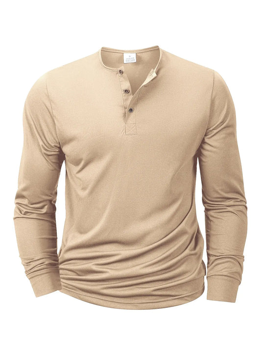 Men's Long Sleeved Henley Neck T-shirt Slim Fit Bottoming Shirt Fitness Tops Tees Button Neck Casual Cozy Tshirt - Ricks Fashion