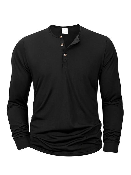 Men's Long Sleeved Henley Neck T-shirt Slim Fit Bottoming Shirt Fitness Tops Tees Button Neck Casual Cozy Tshirt - Ricks Fashion