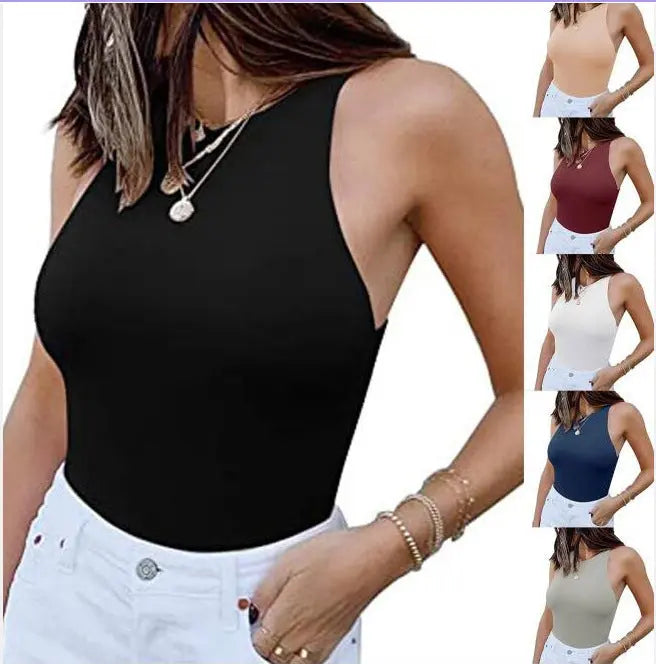 Reoria Sleeveless Racer Back Halter Neck Bodysuit - Ricks Fashion