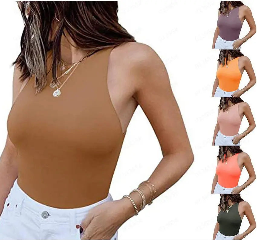 Reoria Sleeveless Racer Back Halter Neck Bodysuit - Ricks Fashion