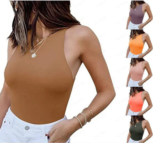 Reoria Sleeveless Racer Back Halter Neck Bodysuit - Ricks Fashion