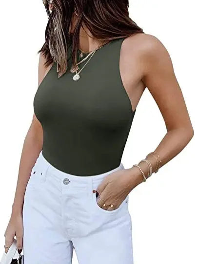 Reoria Sleeveless Racer Back Halter Neck Bodysuit - Ricks Fashion