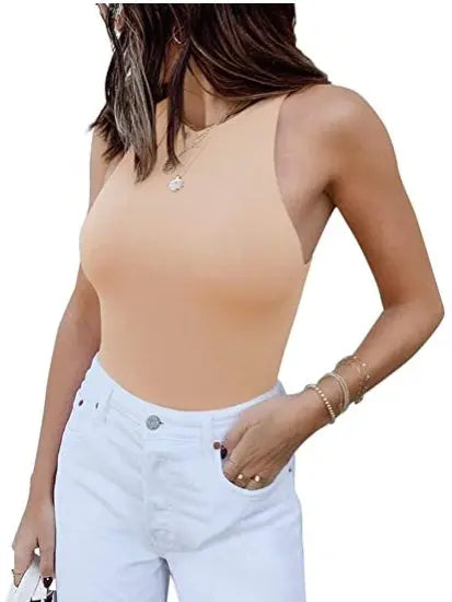 Reoria Sleeveless Racer Back Halter Neck Bodysuit - Ricks Fashion