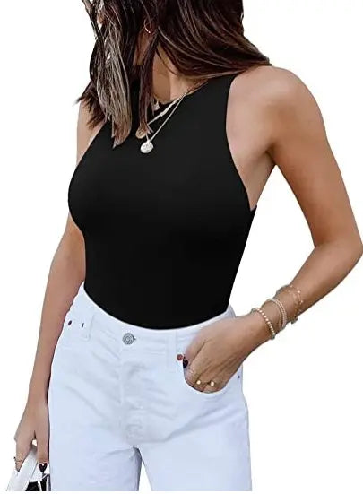 Reoria Sleeveless Racer Back Halter Neck Bodysuit - Ricks Fashion