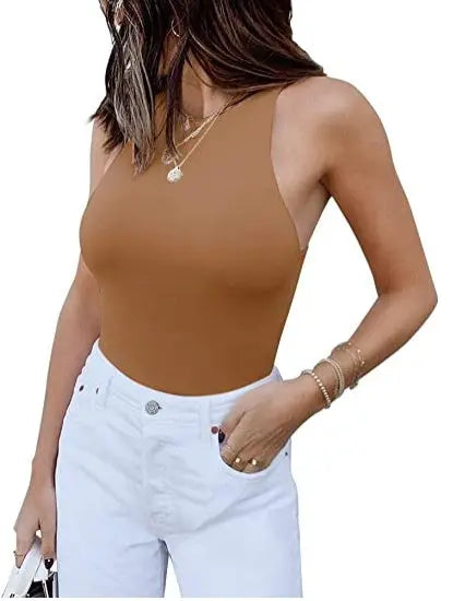 Reoria Sleeveless Racer Back Halter Neck Bodysuit - Ricks Fashion