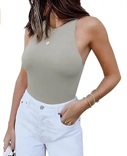 Reoria Sleeveless Racer Back Halter Neck Bodysuit - Ricks Fashion