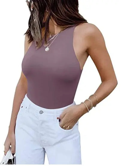 Reoria Sleeveless Racer Back Halter Neck Bodysuit - Ricks Fashion