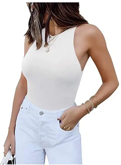 Reoria Sleeveless Racer Back Halter Neck Bodysuit - Ricks Fashion