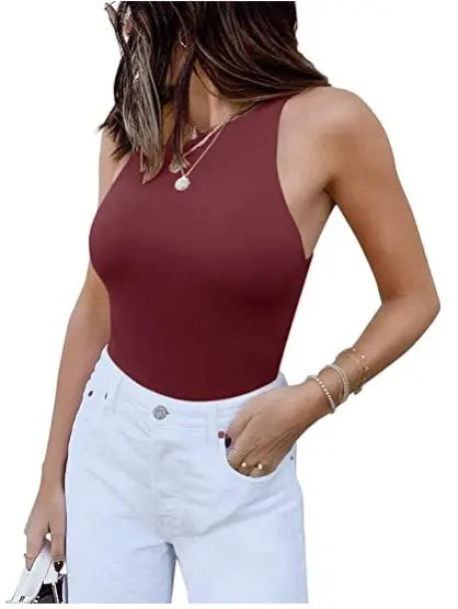 Reoria Sleeveless Racer Back Halter Neck Bodysuit - Ricks Fashion