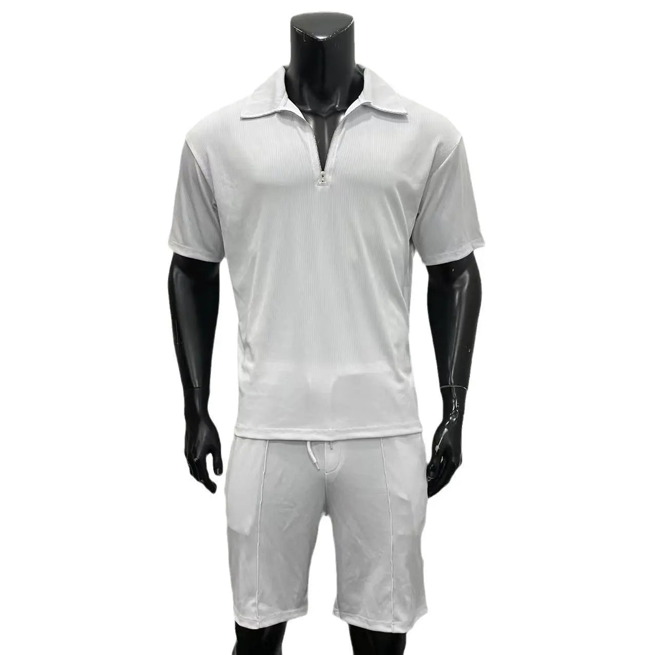 Summer Fashion Mens Clothing  Men's Suits New Zipper Polo Casual Short Sleeve Drawstring Shorts Men's Set - Ricks Fashion