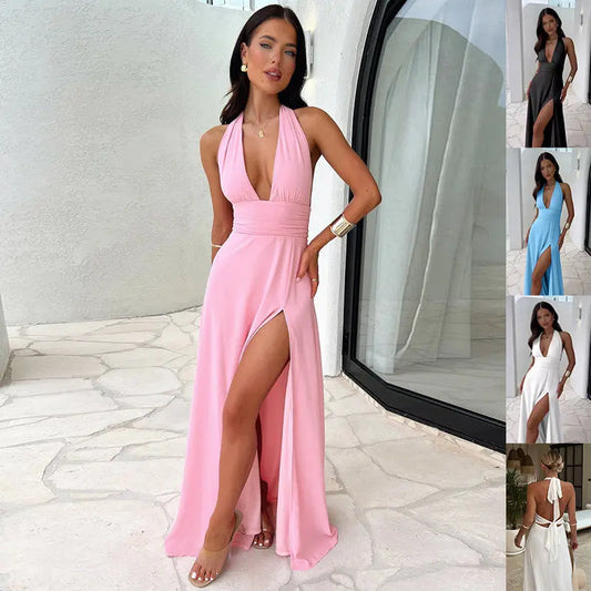 Summer Halterneck Slit Dress – Backless & Strappy - Ricks Fashion