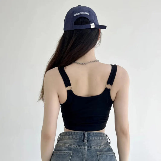 Women Crop Top Summer Y2K Lrregular Hem Slim Tank Tops Casual Sexy Female White Streetwear Letter Tank Tops With Pad Woman - Ricks Fashion