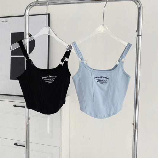 Women Crop Top Summer Y2K Lrregular Hem Slim Tank Tops Casual Sexy Female White Streetwear Letter Tank Tops With Pad Woman - Ricks Fashion