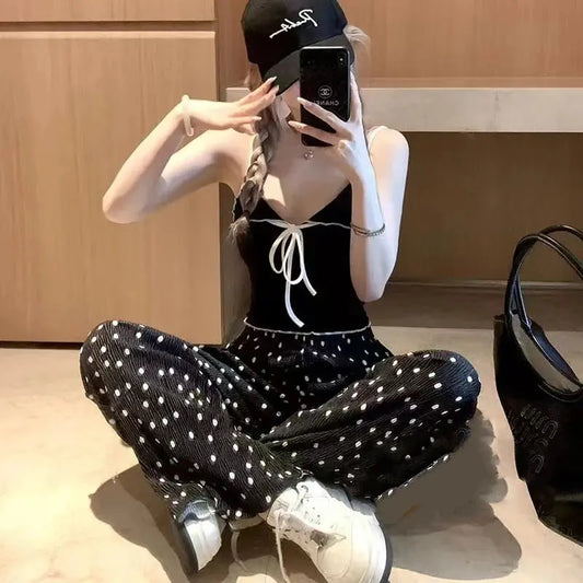 Y2K Cami Top with Bow Knot Front Spaghetti Strap Crop Tank Top Summer Women Teen-girls Outfit - Ricks Fashion