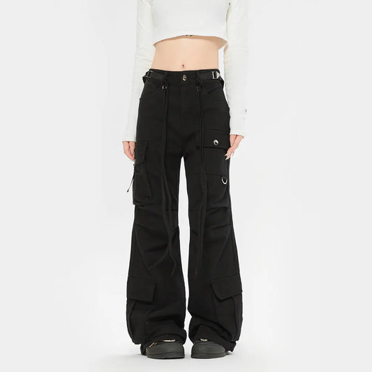 Retro Lace-up Decoration Autumn And Winter Cargo Pants - Ricks Fashion